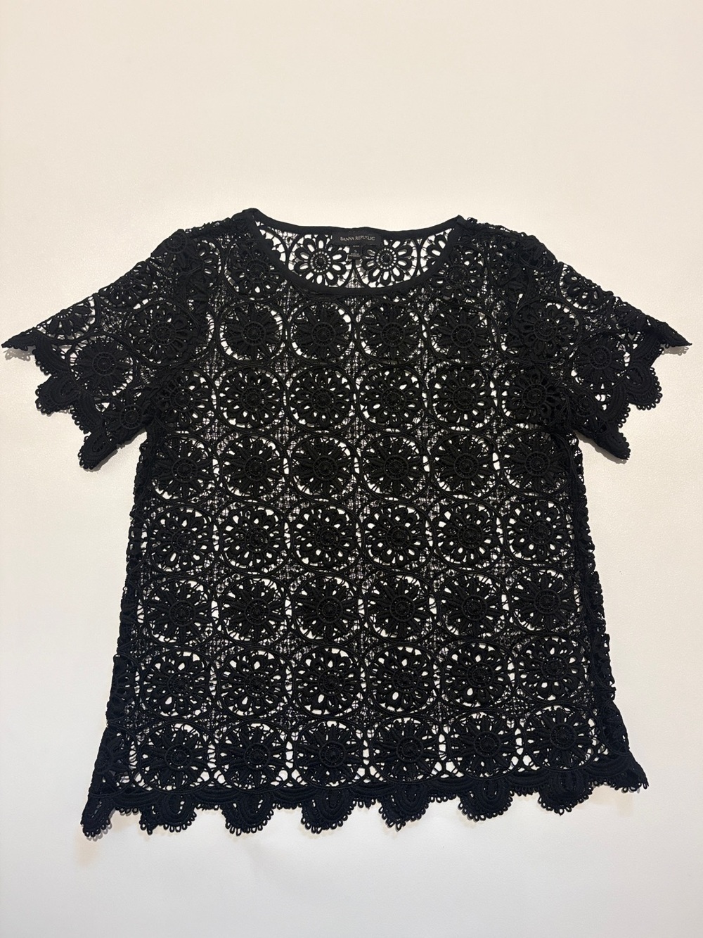 Banana Republic Black Crochet Short-Sleeve Top